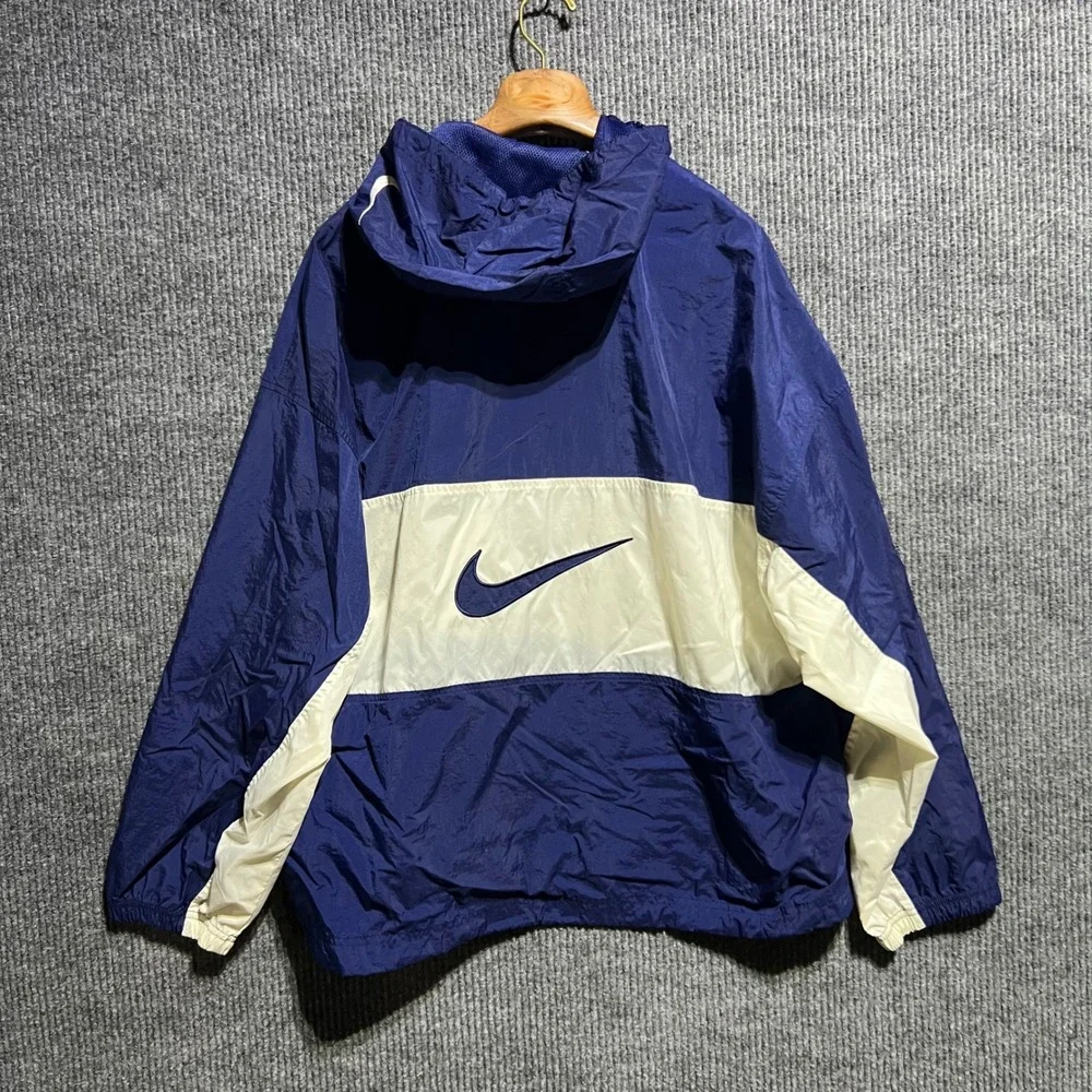 Vintage Nike Windbreaker Mens XL Blue Colorblock Anorak Hooded Pullover Jacket